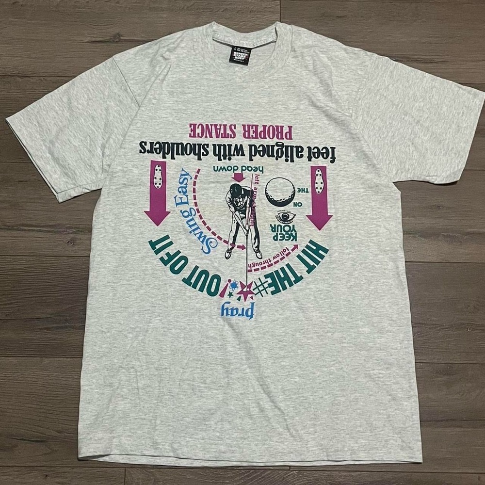VINTAGE 90s PROPER STANCE Golf sports heather gray single stitch Tshirt